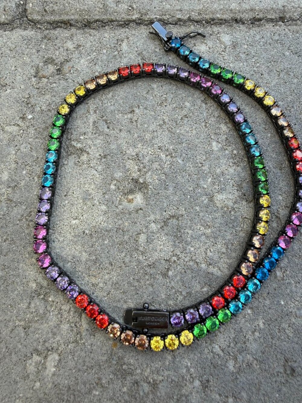 Kurt Geiger rainbow tennis necklace in sparkling multicolor cubic zirconia